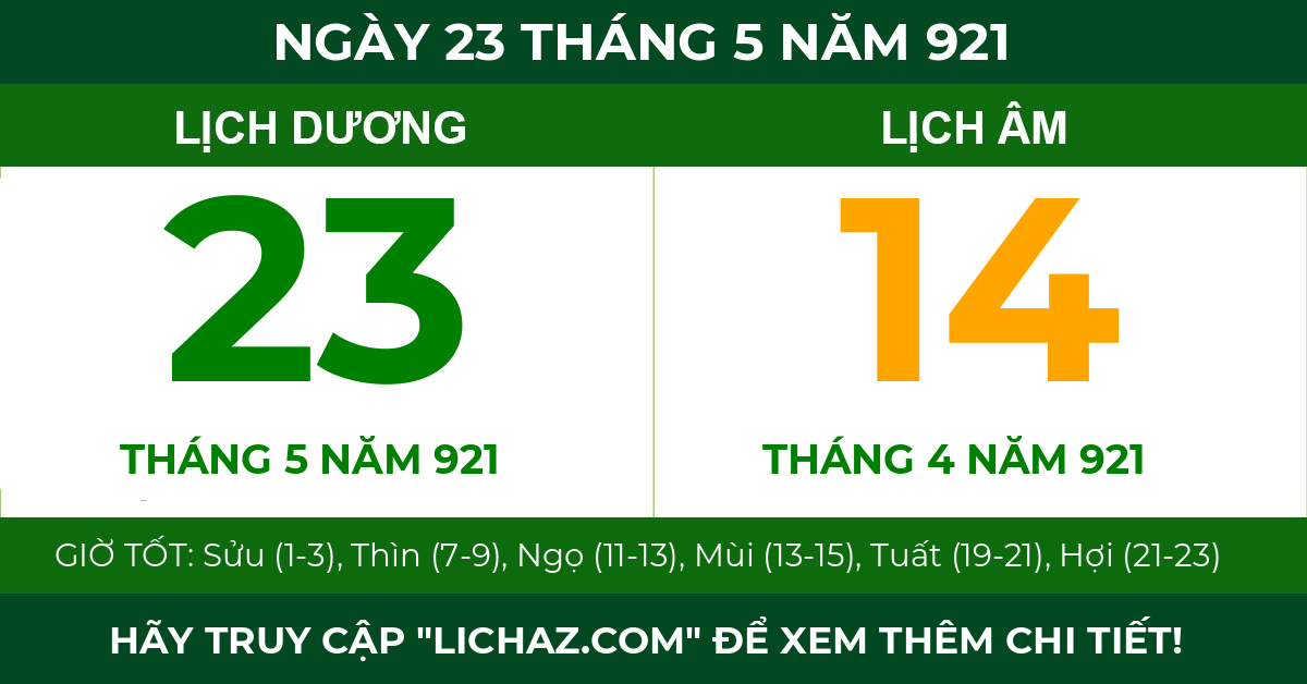 lịch âm ngày 23 tháng 5 năm 921