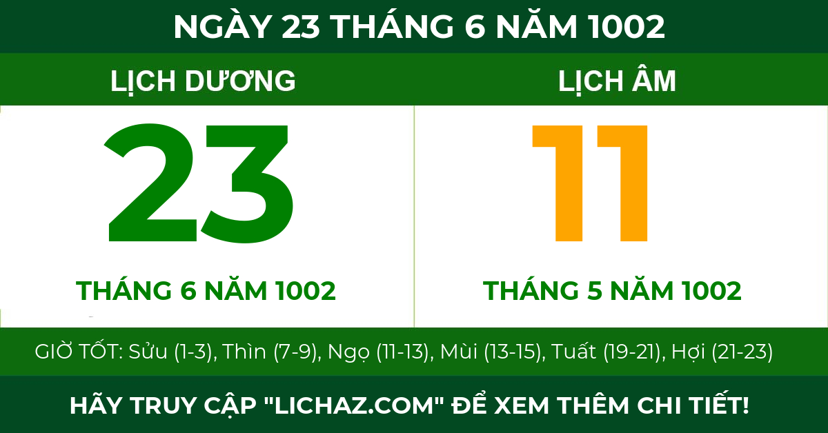 lịch âm ngày 23 tháng 6 năm 1002