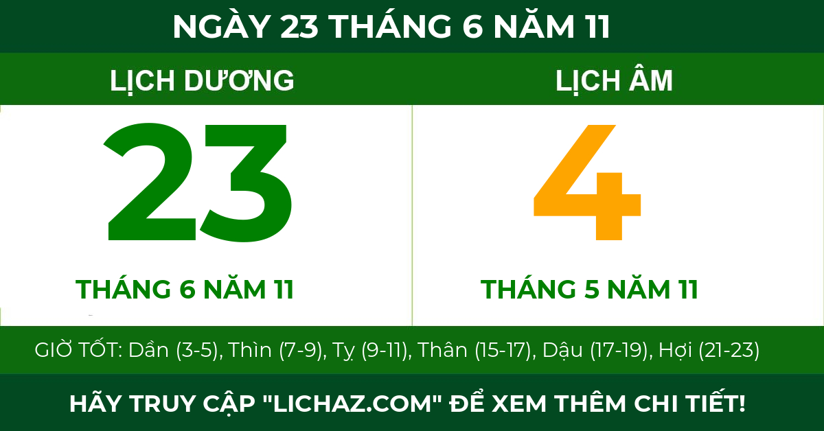 lịch âm ngày 23 tháng 6 năm 11