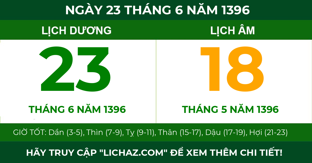 lịch âm ngày 23 tháng 6 năm 1396