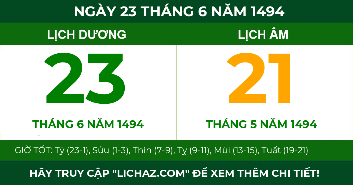 lịch âm ngày 23 tháng 6 năm 1494