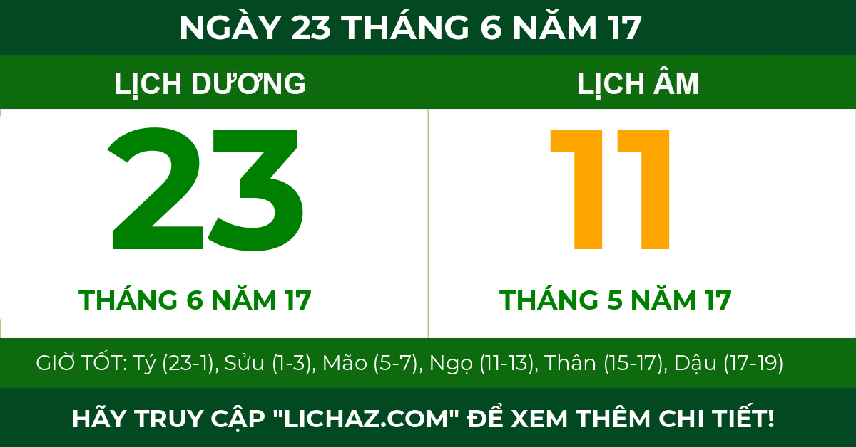 lịch âm ngày 23 tháng 6 năm 17