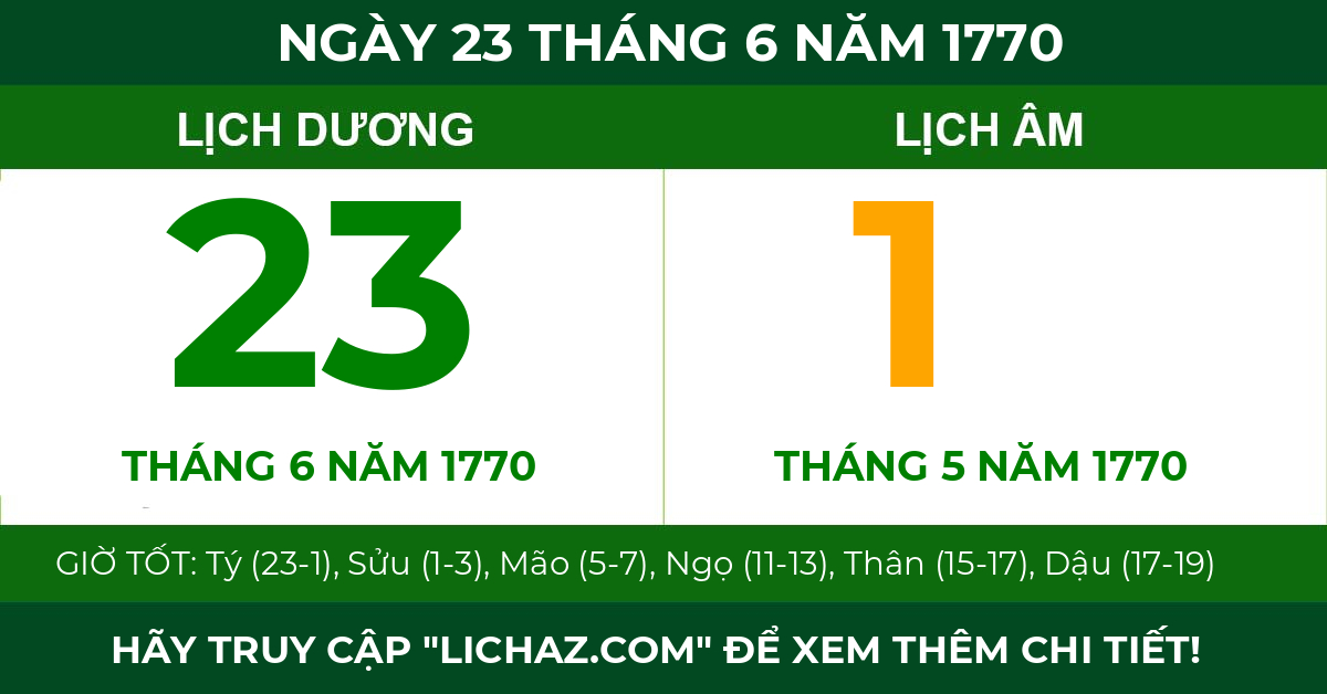 lịch âm ngày 23 tháng 6 năm 1770
