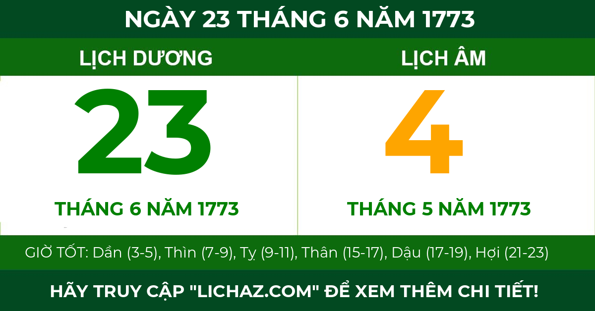 lịch âm ngày 23 tháng 6 năm 1773