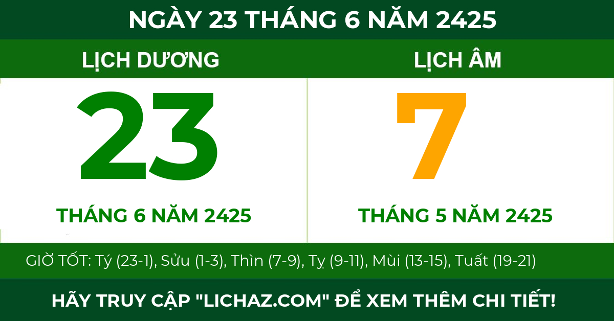 lịch âm ngày 23 tháng 6 năm 2425