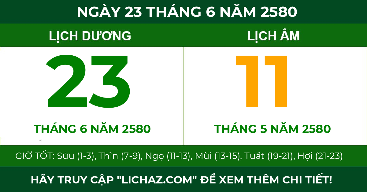 lịch âm ngày 23 tháng 6 năm 2580