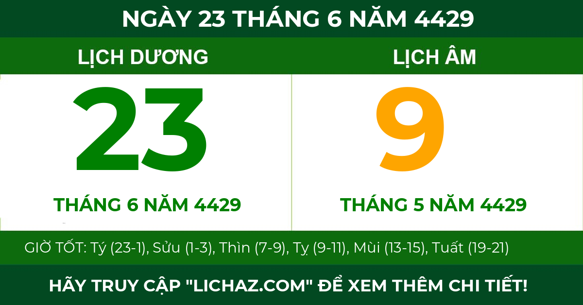lịch âm ngày 23 tháng 6 năm 4429