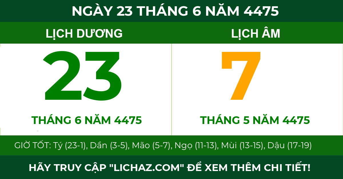 lịch âm ngày 23 tháng 6 năm 4475