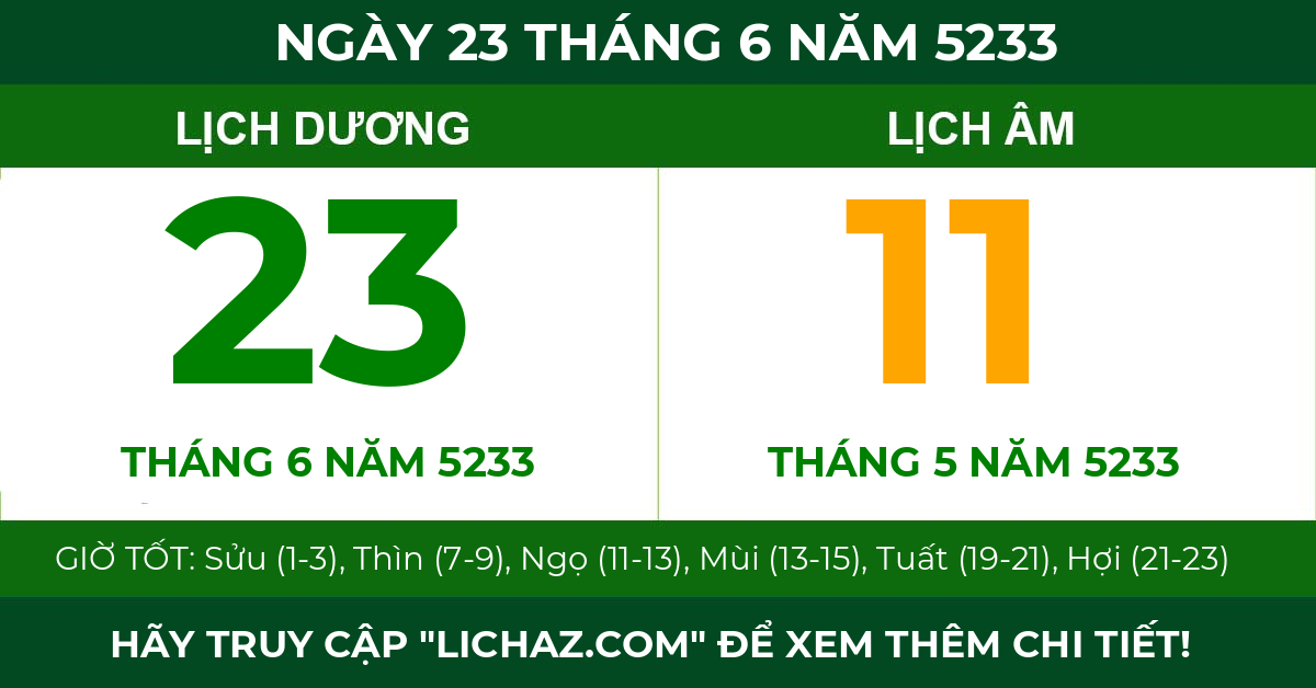 lịch âm ngày 23 tháng 6 năm 5233