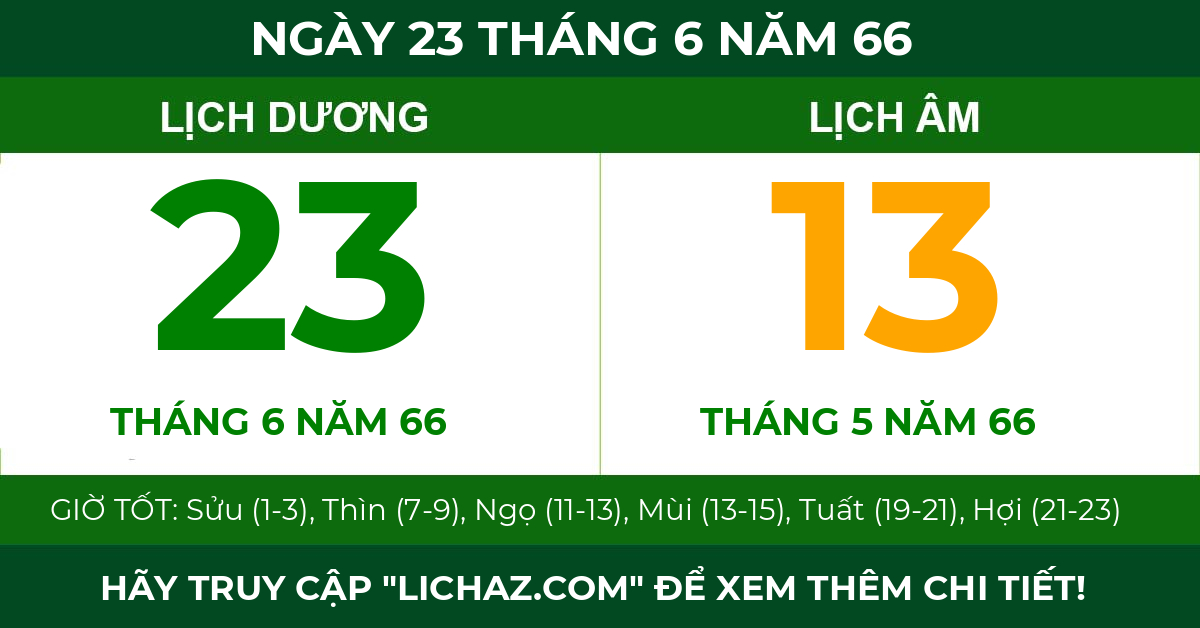 lịch âm ngày 23 tháng 6 năm 66