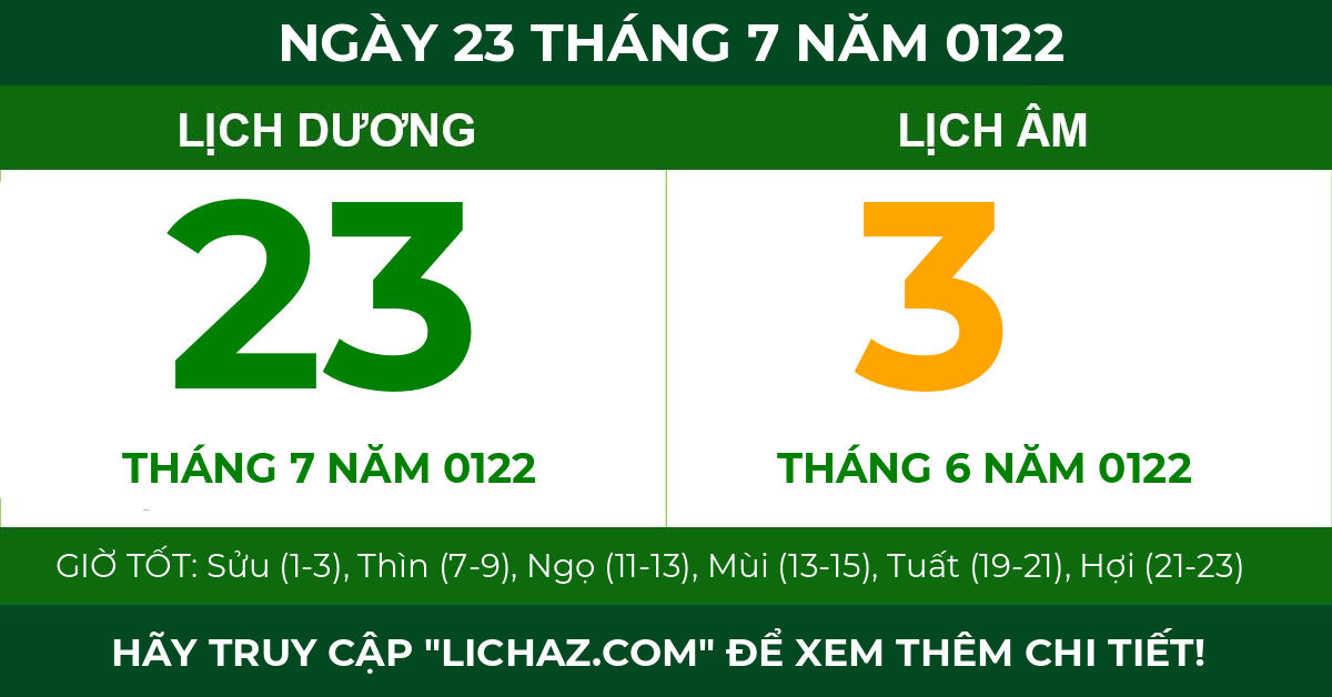 lịch âm ngày 23 tháng 7 năm 0122