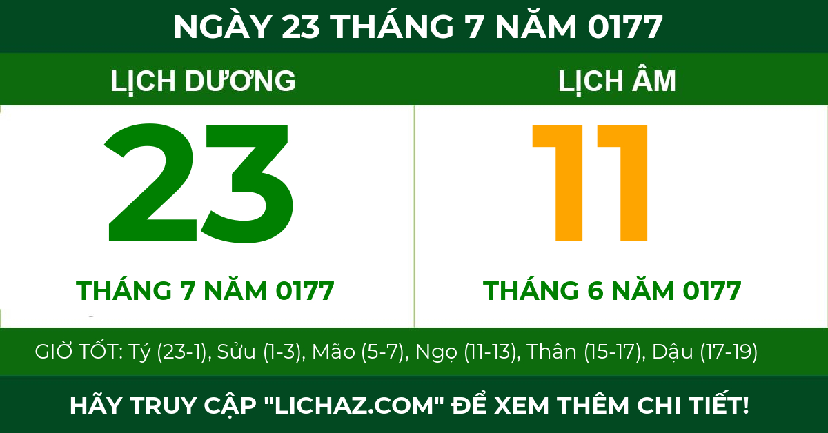 lịch âm ngày 23 tháng 7 năm 0177