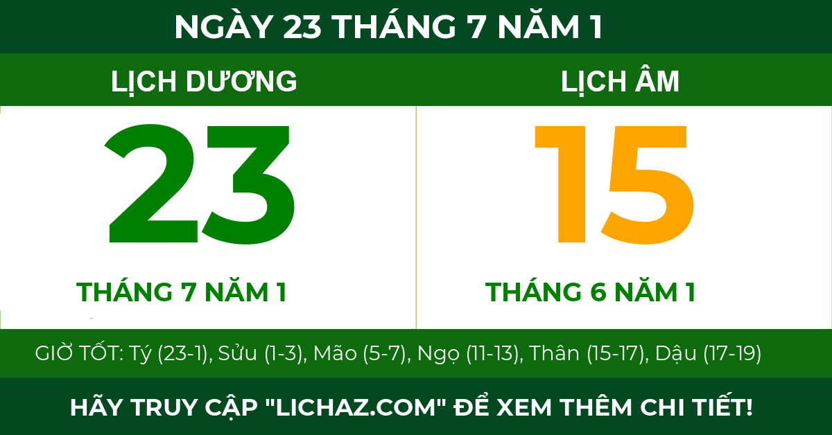 lịch âm ngày 23 tháng 7 năm 1