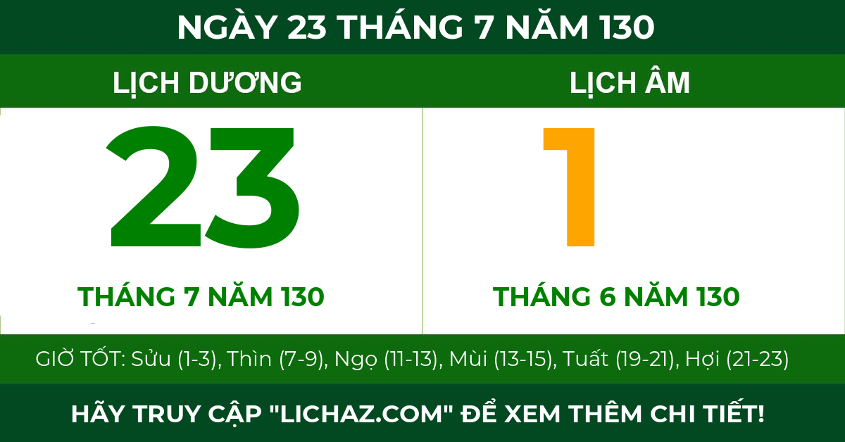 lịch âm ngày 23 tháng 7 năm 130