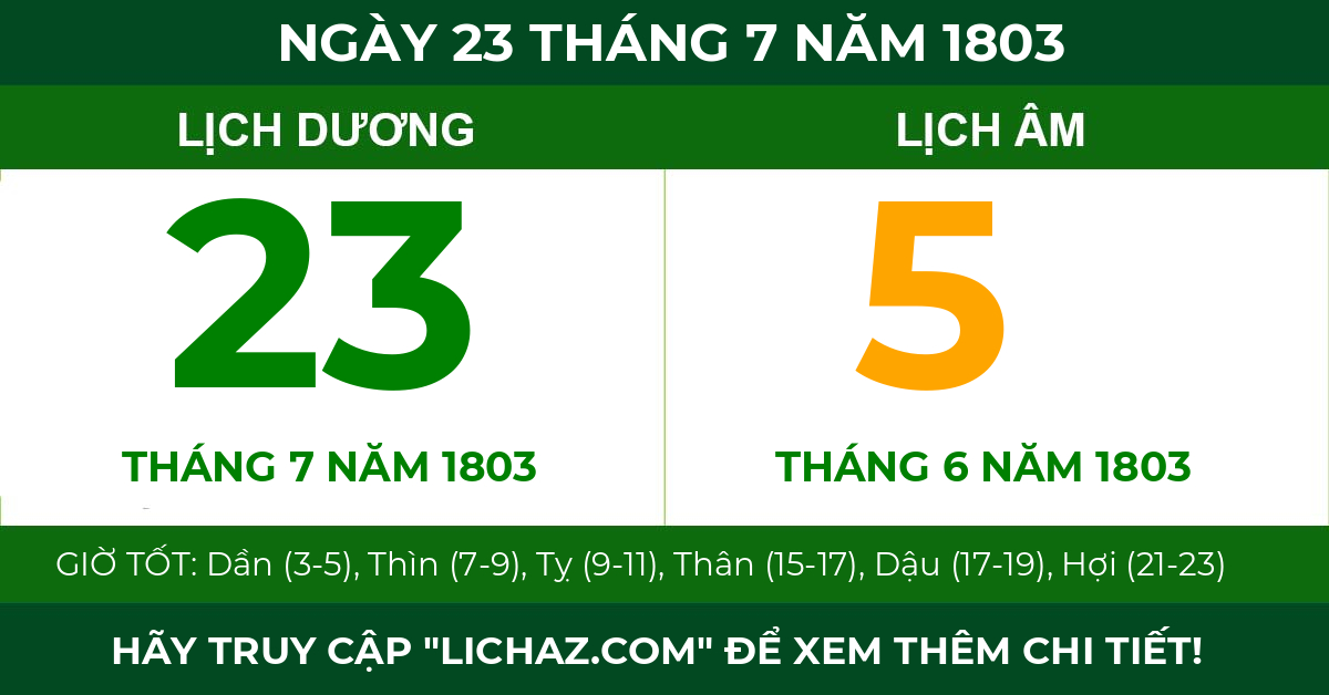 lịch âm ngày 23 tháng 7 năm 1803