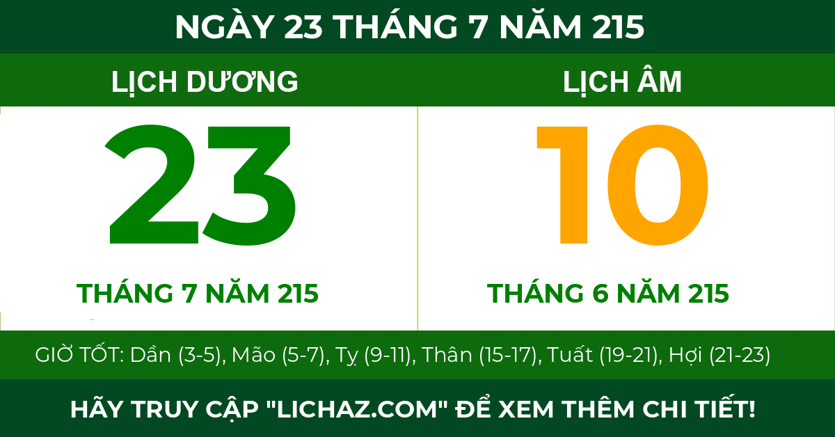 lịch âm ngày 23 tháng 7 năm 215