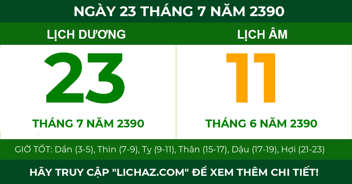 lịch âm ngày 23 tháng 7 năm 2390