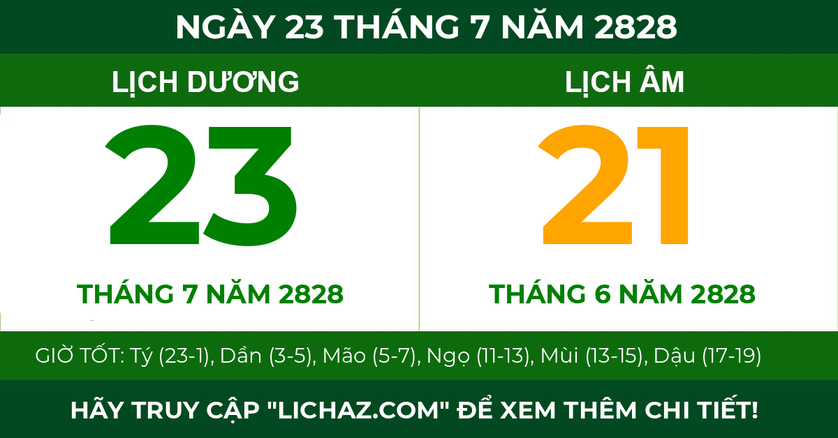 lịch âm ngày 23 tháng 7 năm 2828