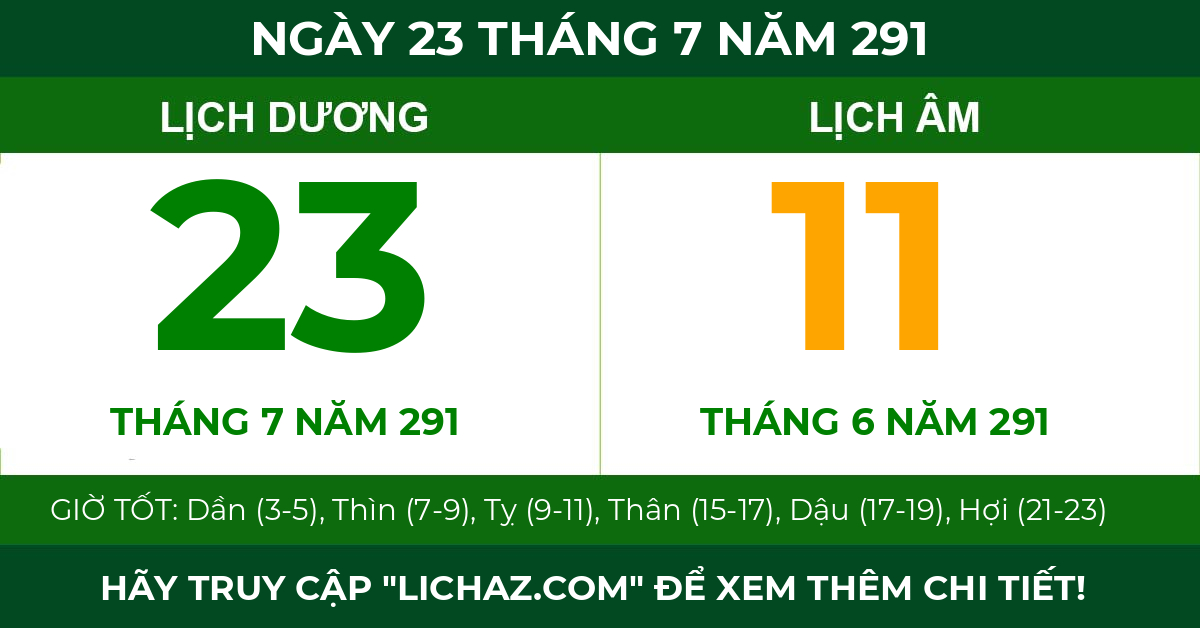lịch âm ngày 23 tháng 7 năm 291