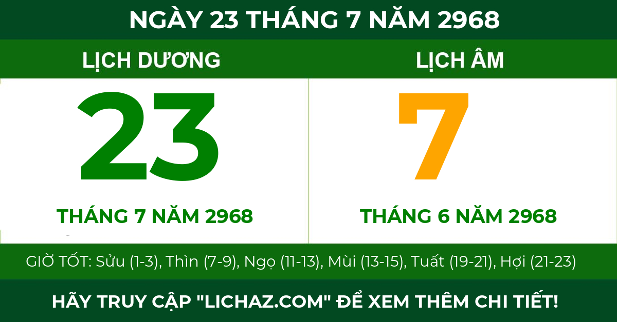 lịch âm ngày 23 tháng 7 năm 2968