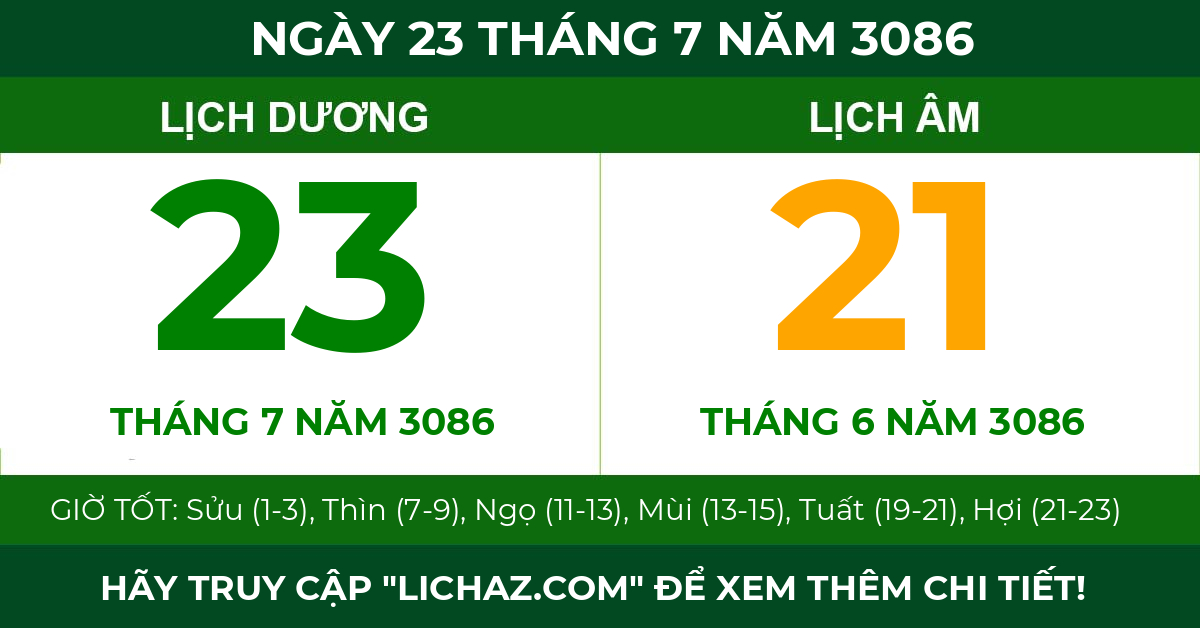 lịch âm ngày 23 tháng 7 năm 3086