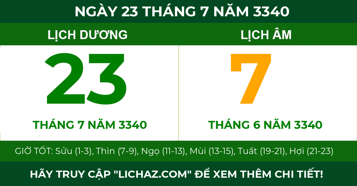 lịch âm ngày 23 tháng 7 năm 3340