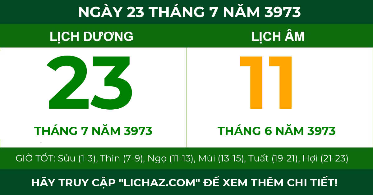 lịch âm ngày 23 tháng 7 năm 3973