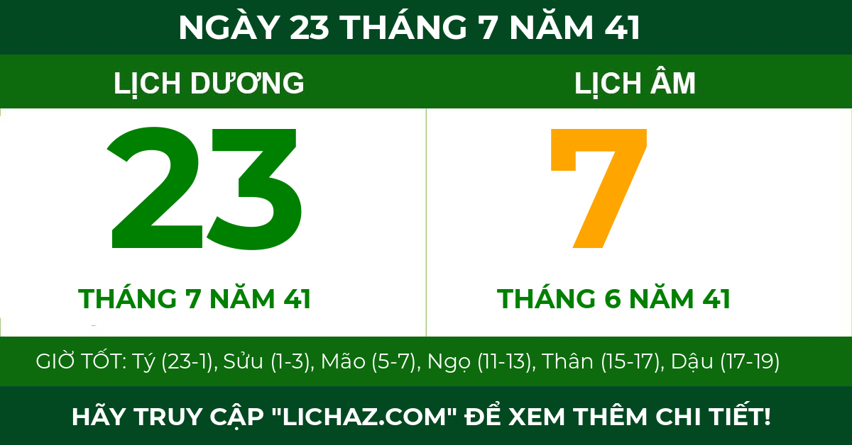 lịch âm ngày 23 tháng 7 năm 41