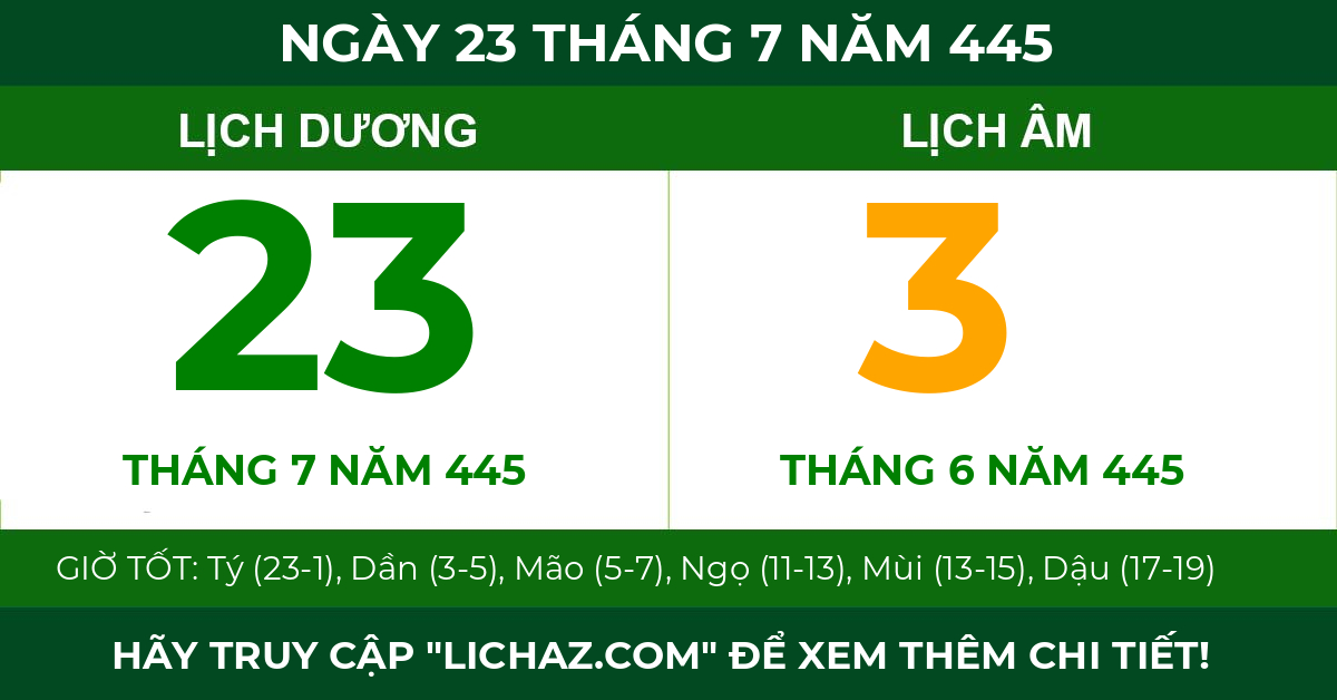 lịch âm ngày 23 tháng 7 năm 445