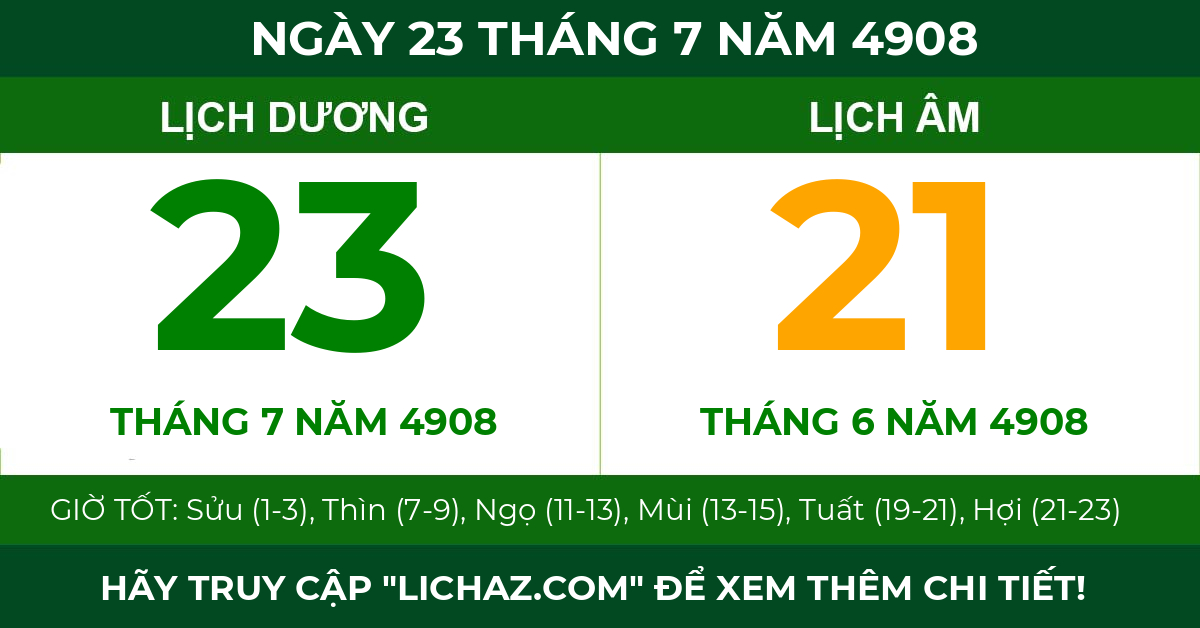 lịch âm ngày 23 tháng 7 năm 4908