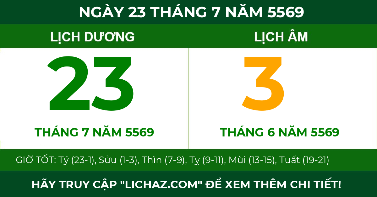 lịch âm ngày 23 tháng 7 năm 5569
