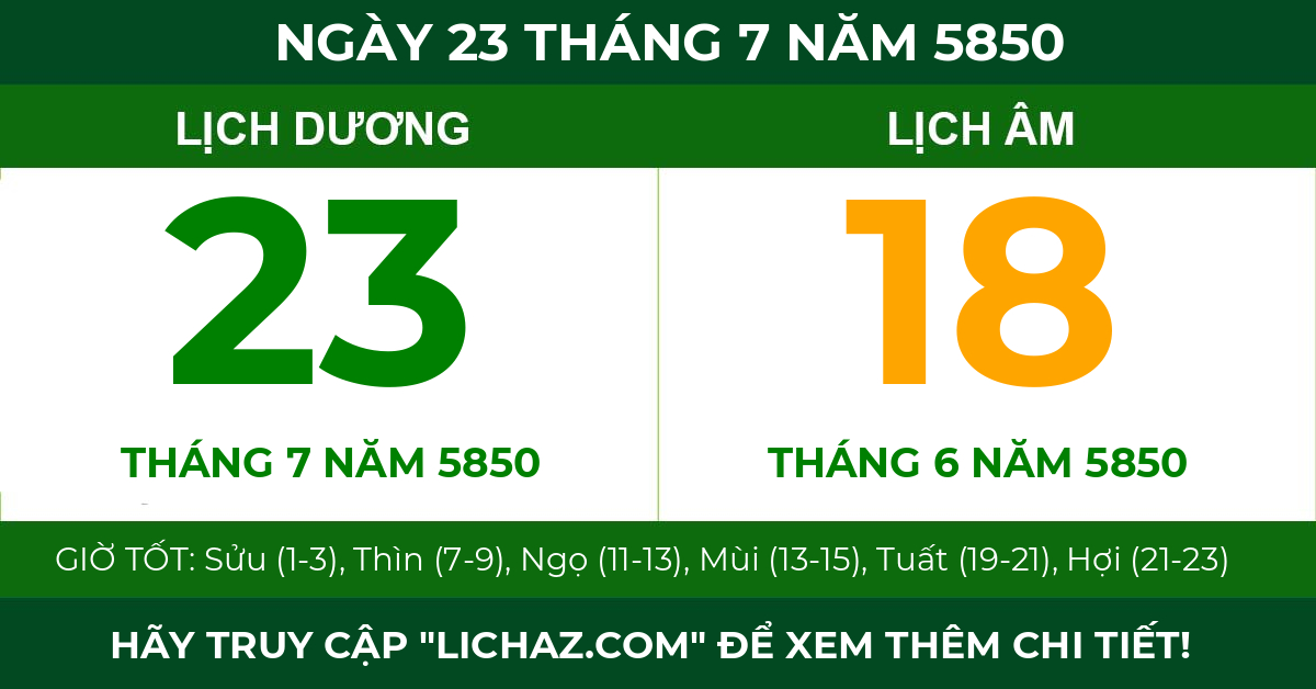 lịch âm ngày 23 tháng 7 năm 5850