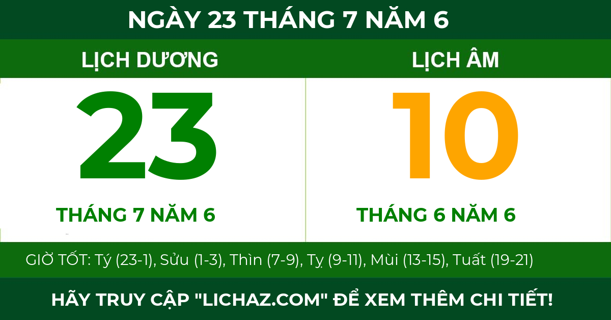 lịch âm ngày 23 tháng 7 năm 6
