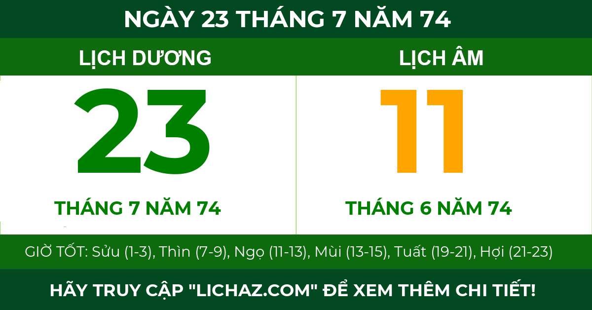 lịch âm ngày 23 tháng 7 năm 74