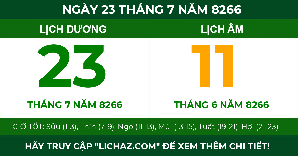 lịch âm ngày 23 tháng 7 năm 8266