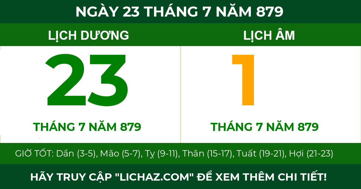 lịch âm ngày 23 tháng 7 năm 879