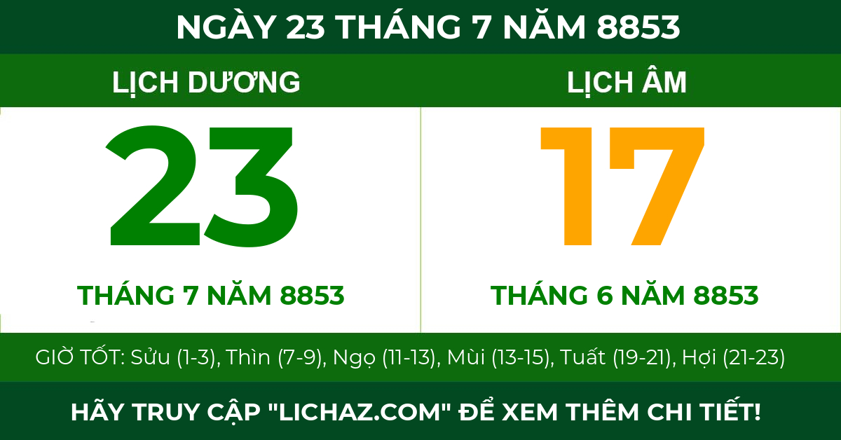 lịch âm ngày 23 tháng 7 năm 8853