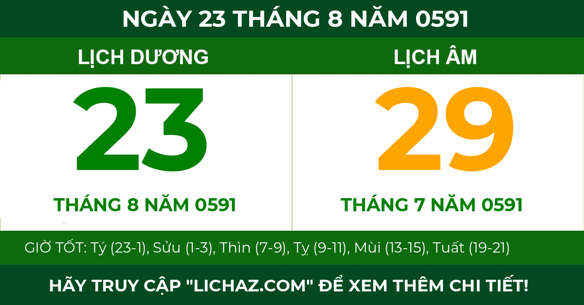 lịch âm ngày 23 tháng 8 năm 0591
