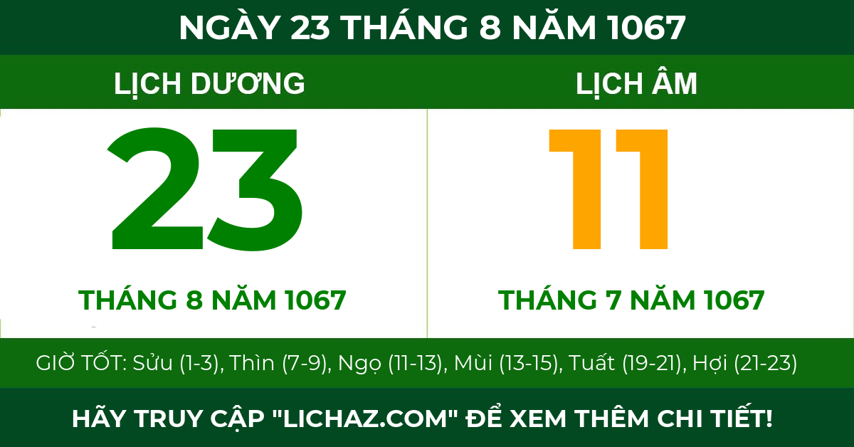 lịch âm ngày 23 tháng 8 năm 1067