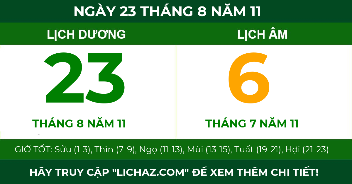 lịch âm ngày 23 tháng 8 năm 11