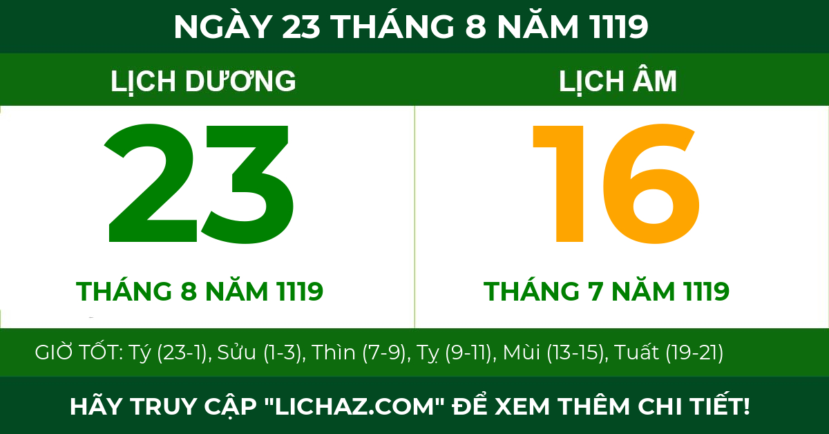 lịch âm ngày 23 tháng 8 năm 1119