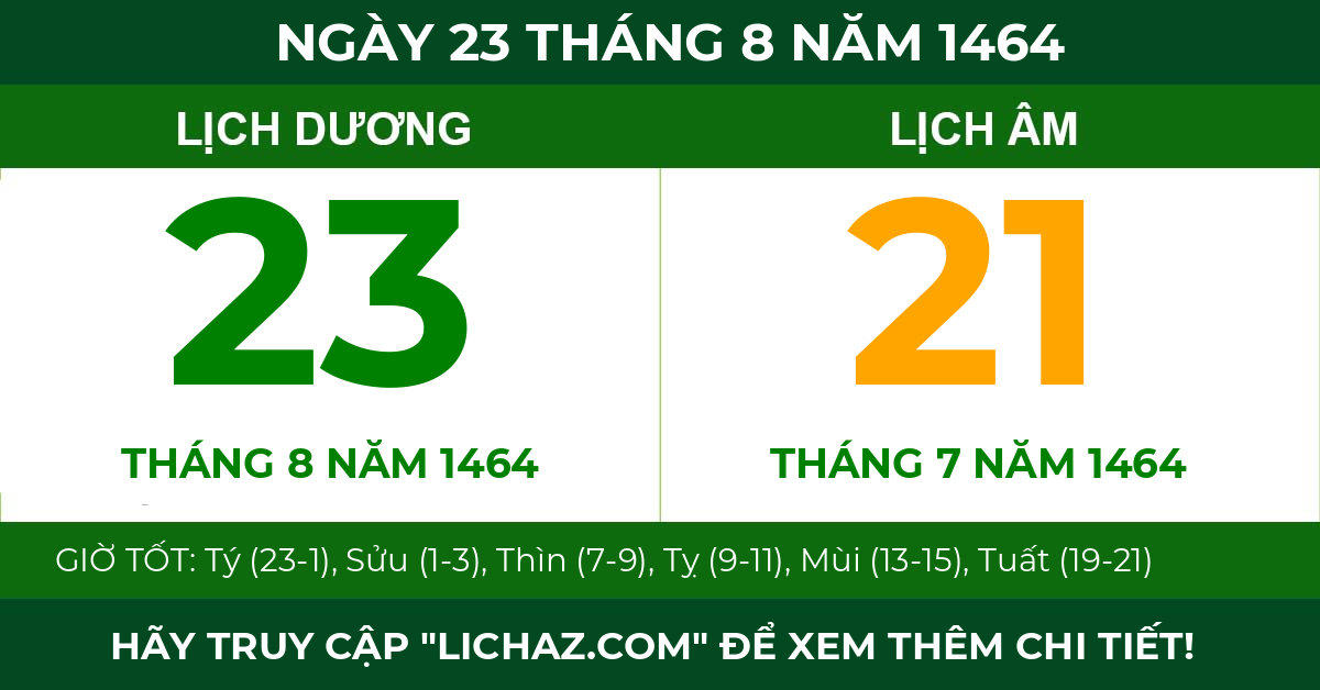 lịch âm ngày 23 tháng 8 năm 1464