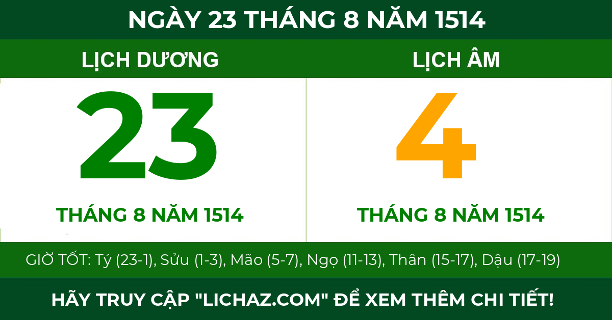 lịch âm ngày 23 tháng 8 năm 1514