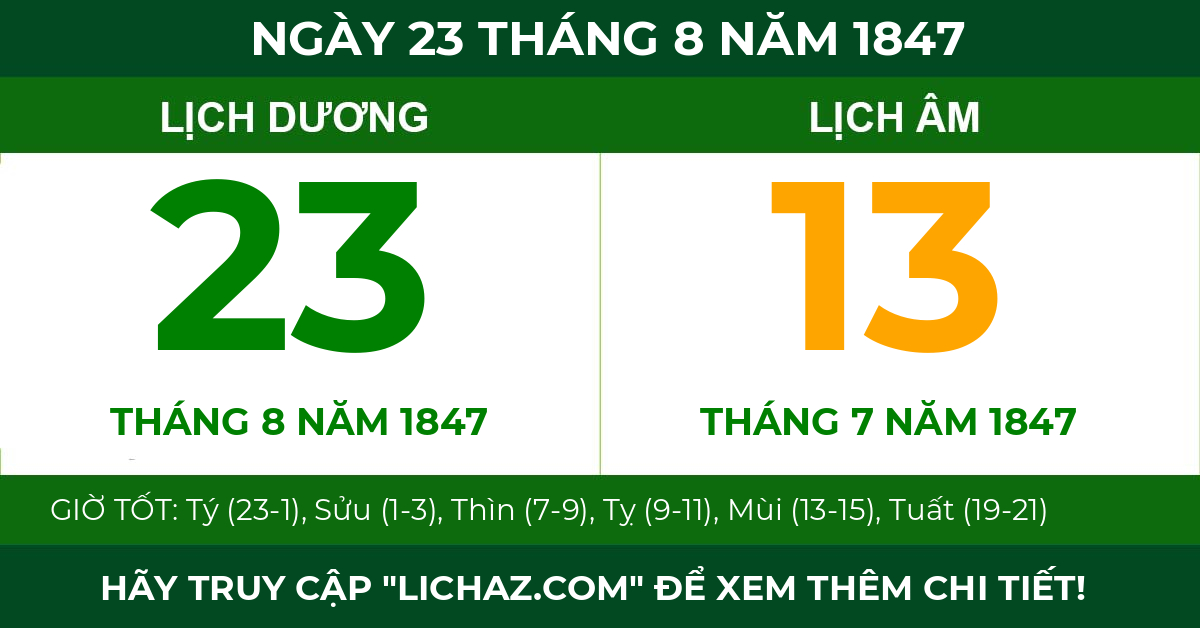 lịch âm ngày 23 tháng 8 năm 1847