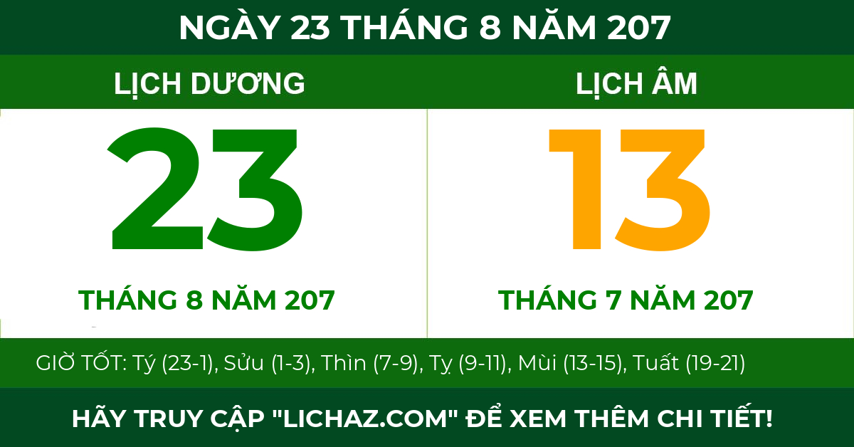 lịch âm ngày 23 tháng 8 năm 207