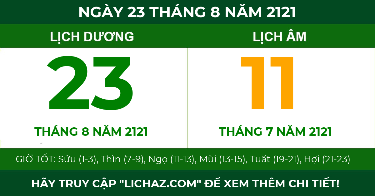 lịch âm ngày 23 tháng 8 năm 2121