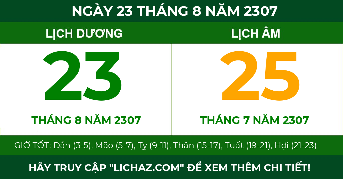 lịch âm ngày 23 tháng 8 năm 2307