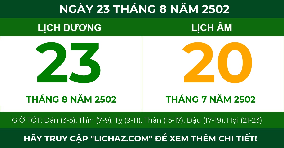 lịch âm ngày 23 tháng 8 năm 2502