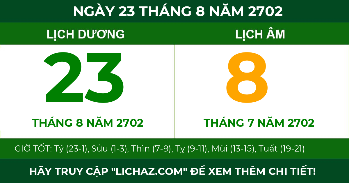 lịch âm ngày 23 tháng 8 năm 2702