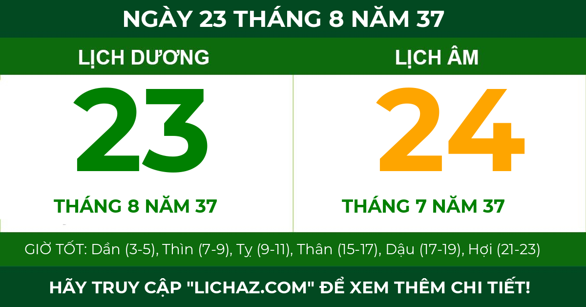 lịch âm ngày 23 tháng 8 năm 37